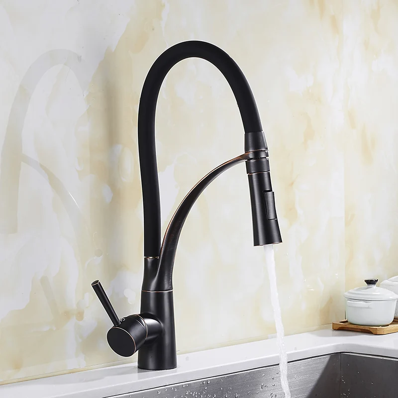 

kitchen Pull Out basin Faucet Oil Rubbed Bronze Dual Sprayer Nozzle Cold Hot Water Mixer crane Bathroom Faucet Torneira Cozinha