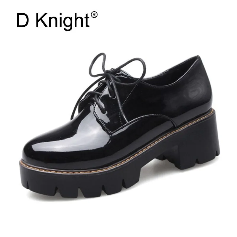 2021 Platform Shoes Woman Thick Heels Oxford Shoes For Women Patent Leather Creepers Casual Oxfords Spring Flats Women Shoes