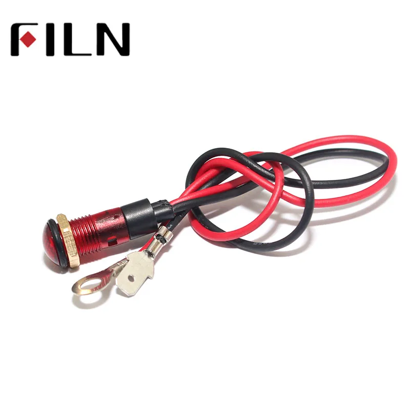 FILN 8 mm 12V 24V  Indicator Light Power LED Indicator Panel Light Pilot 110V 220V Red Pilot Light with Signal Light