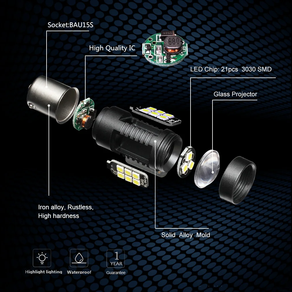 2pcs 1200LM 1156 BAU15S LED Bulb Car Fog Light Tail Driving Lamp DRL Auto Turn Signal Reverse Lights 6000K 3030 21SMD 12V D035