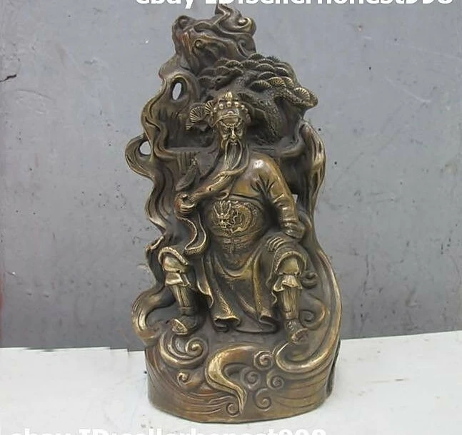 13 Chinese old bronze sit hill Dragon Guan Gong Gong Yu warrior God Statue