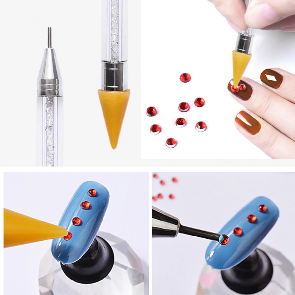 1 Pcs Rhinestone Nail Dotting Tool Double Different Head Dotting Pen Tips Beads Picker Wax Pencli Arcylic Handle Manicure Tools