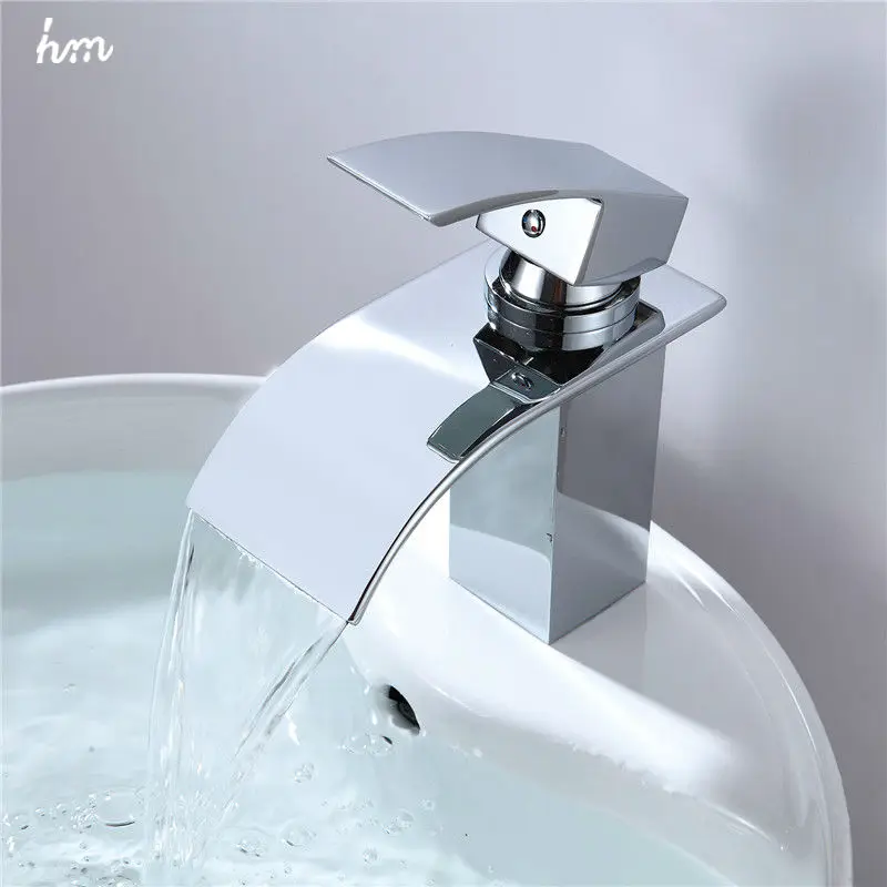 hm Bathroom Accessories Waterfall Sink Faucets Brass Single Handle Mixer Widespread Basin Water Taps Chrome Finished