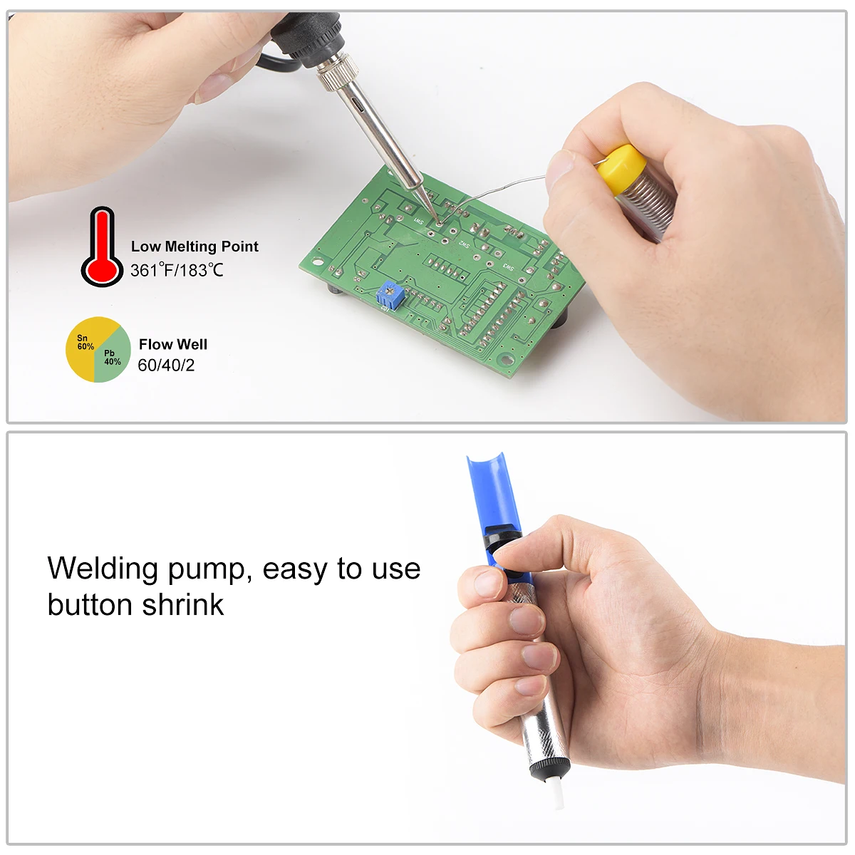 JCDsolder 60w 220v Adjustable Temperature Soldering Iron Kit+5 Tips+Desoldering Pump+Soldering Iron Stand +Tweezers+ Solder Wire