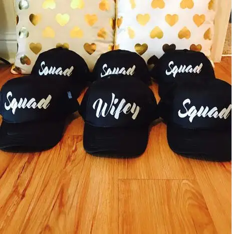 custom WIFEY SQUAD wedding bridesmaid Bachelorette Mesh Trucker Snapback trucker hats caps party favors