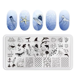 1PCS Blue Ocean Animal Nail Art Stamping Plates Fish Image Stencils for Nails Stamp Tools Manicure Template