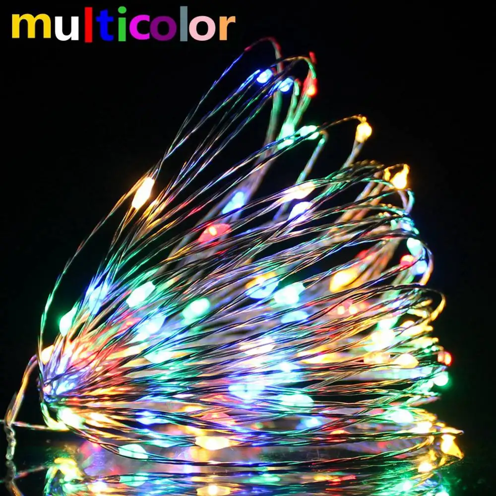 Cobre e Silver Wire LED String Fairy Lights, Iluminação de Natal para árvore de Natal, guirlanda, decoração de casamento, 1m, 2m, 5m, 10m, 20m