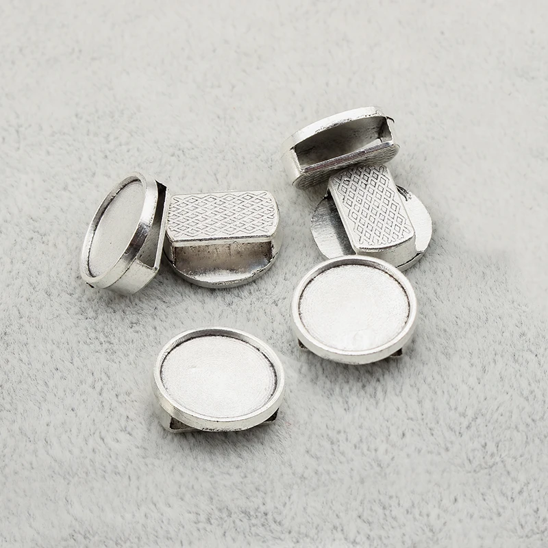 20pcs tibetan silver flat leather slider beads blank 12mm cabochon setting diy bracelets making supplies hole 10x2.5mm