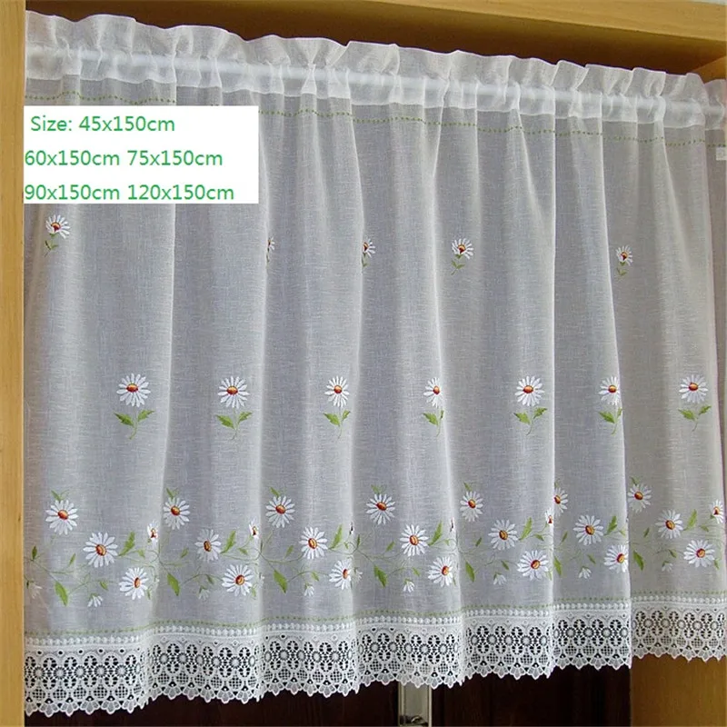 

Free Shipping Pastoral Daisy Curtain Coffee Half Drapes Kitchen Door Short Shades Small Blinds Home Window Decoration Purdah