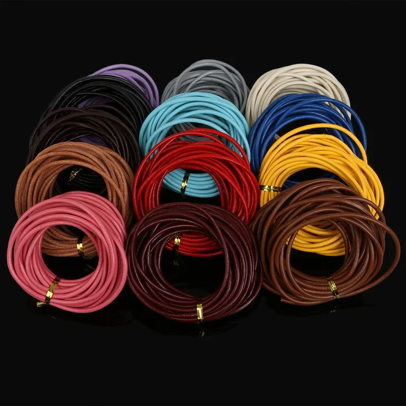 Fashion 13 Colors 5m/lot Diameter 3mm Round Shaped Real Leather Rope String Cord For Handmade Accessories