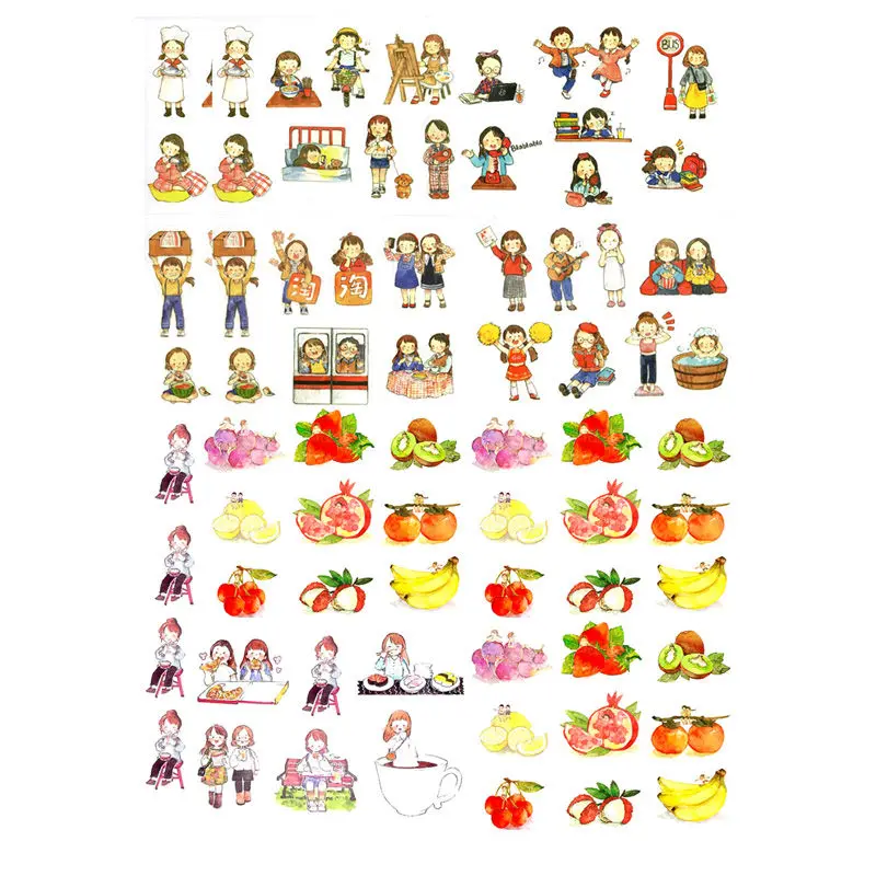 2 pcs/lot Kawaii Girl and Fruit Decoration Mohamm Planner DIY Sticker Pack Cute Stationary Wedding Stickers Aesthetic Decor