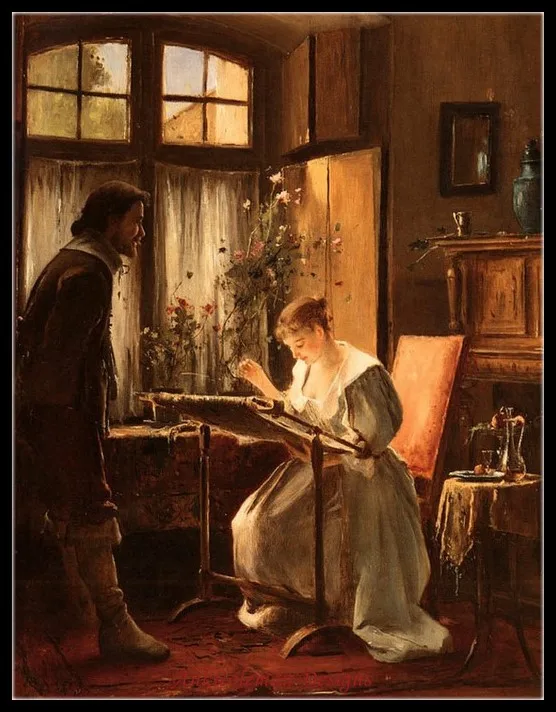 

Needlepoint for embroidery DIY DMC - Counted Cross Stitch Kits 14 ct Oil painting - Lady Seated at Her Needlework