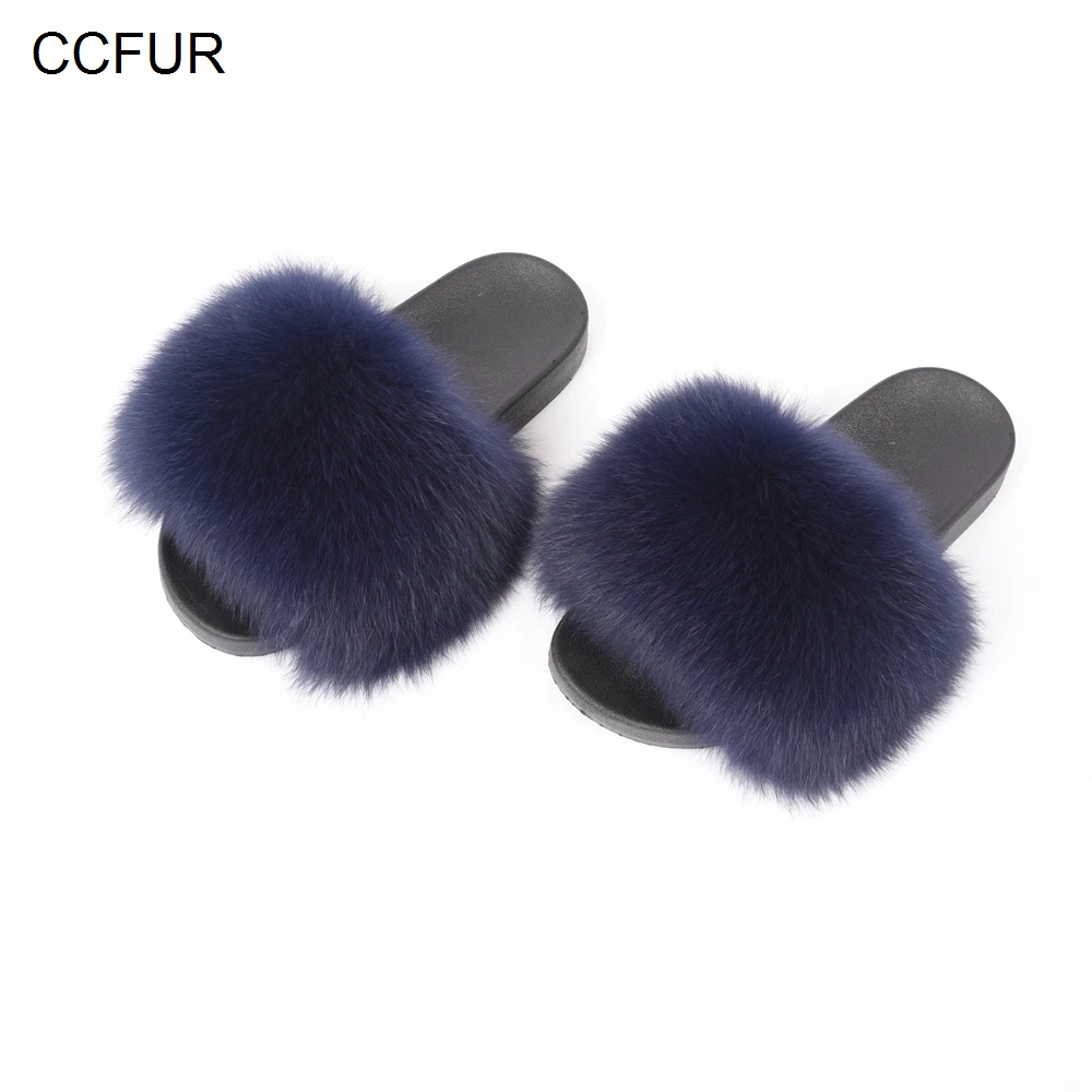 

14cm Wider Fur Women Real Fox Fur Slippers Summer Slides Sliders Fashion Style Top Quality Wholesale / Retail S6018W