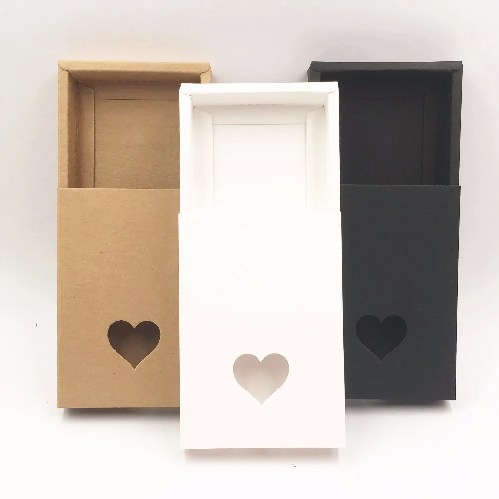 10 pz/lotto kraft Paper box Cassetto marrone/Bianco/Nero Confezione Regalo Scatola Di Carta Per Monili/Cioccolato/Candy