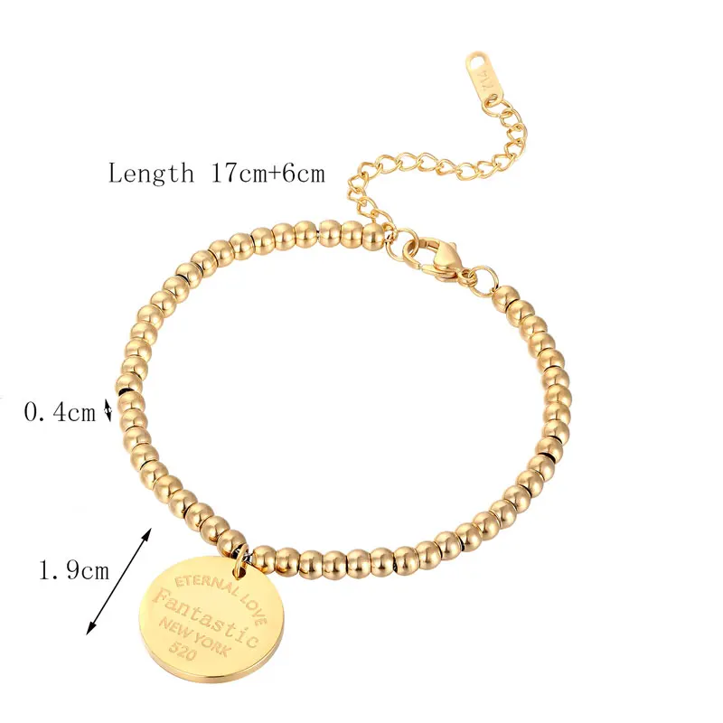 New Arrival Fashion Jewelry Round Charm Carving Fantastic Bead Bracelet Stainless Steel Gold Color Bracelet Love Gift For Woman