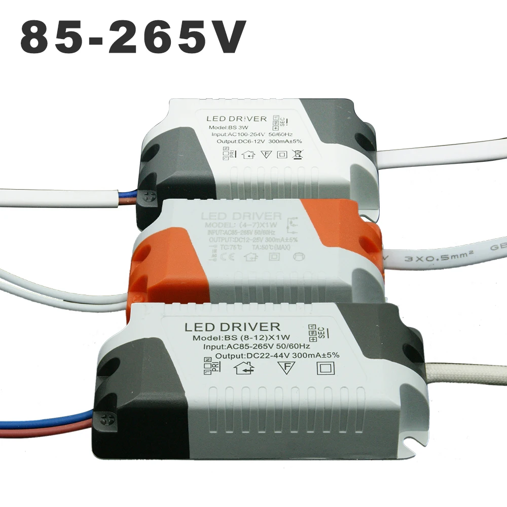 AC85-265V LED Driver Three Colors Constant Current 300mA Output 1-60W Variable Light Power Supply External or LED Ceiling Lamp