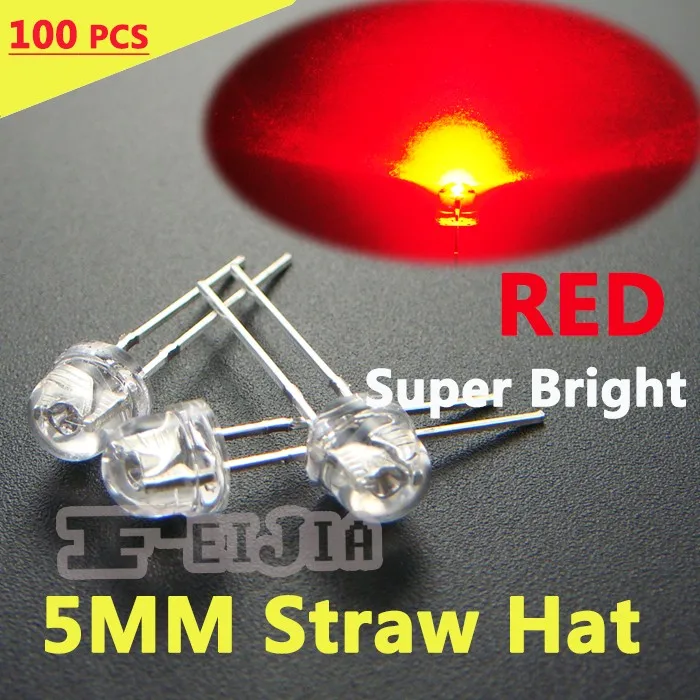 200 pcs 5mm Straw Hat Red LED Water Clear Lndicator lights Super bright Wide Angle  LED Diode [RED] Free Shipping