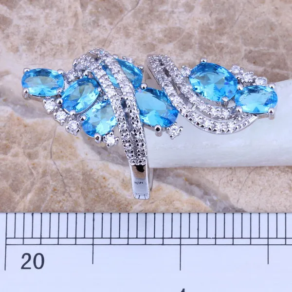 Sky Blue Cubic Zirconia White CZ Silver Plated Ring Size 5 / 6 / 7 / 8 / 9 / 10 / 11 / 12 S0177