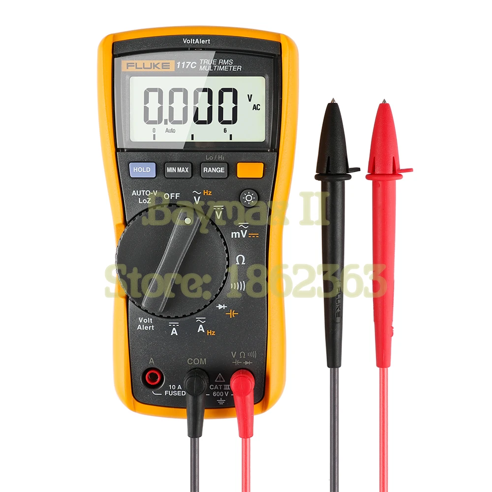 Fluke 117C True RMS Auto-Voltage Digital Multimeter with AC/DC Current,Capacitance,Resistance,Frequency Measurement