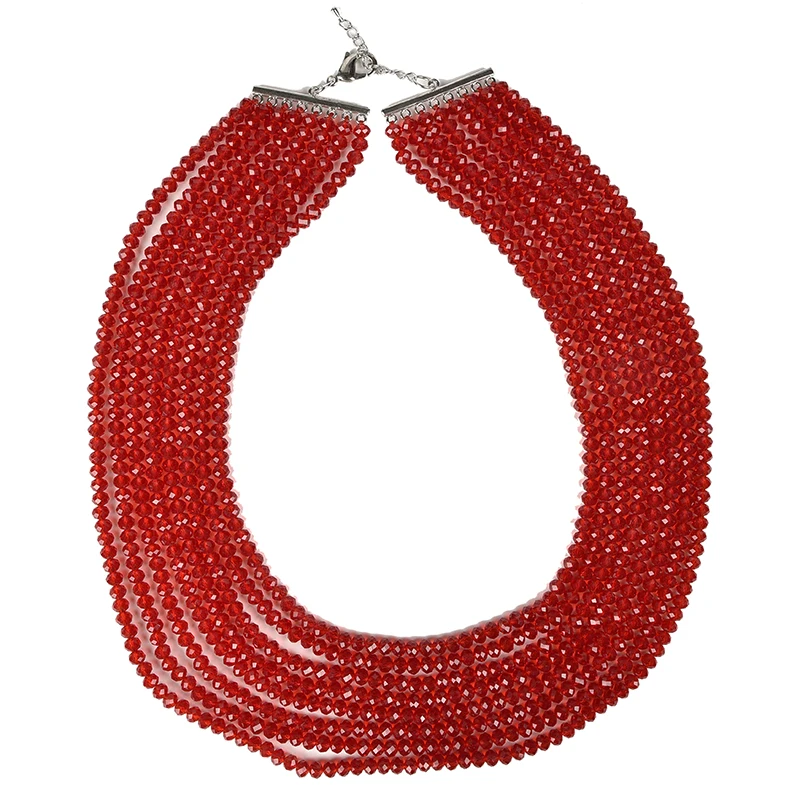 Faceted 4*6mm Red multi-layer cutting Glass Crystal Fit Manual diy necklace 17-25inch for Female Wholesale H220