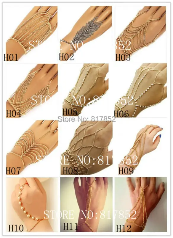 HOT SELLING! New Style Chains Hand Chains Jewelry Bracelet Chains Jewelry Finger Chains Jewelry 12 Styles 2 Colors