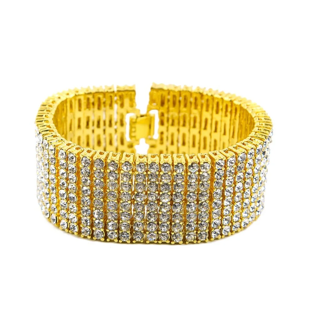 Exaggerated 8 Rows 30mm Tennis Chains Bracelets Shiny Full Rhinestones Bangle Hip Hop Bling Jewelry T-Show Nightclub Accessories