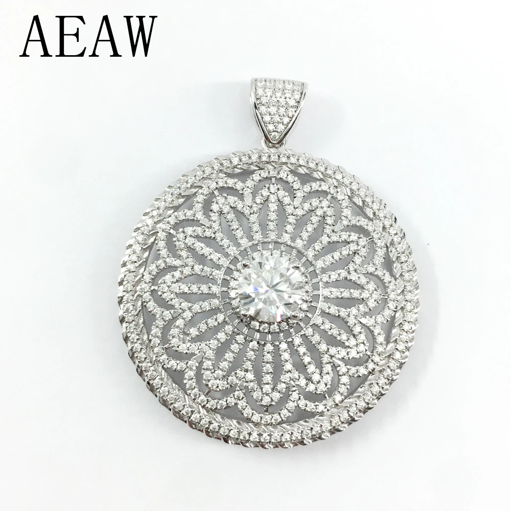 

AEAW Solid 10K 375 White Gold DF Color Moissanite Solitaire Pendant Necklace for Women