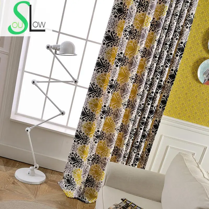 Slow Soul Life Tone Yellow Black Europe Good Quality Curtain Fabric Curtains For Living Room Cortinas Kitchen Bedroom Window