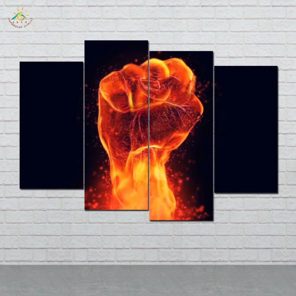 Flaming Fist Power Modern Canvas Art Prints Poster Wall Painting Home Decoration Artwork Wall Art Pictures for Bedroom 4 PIECES