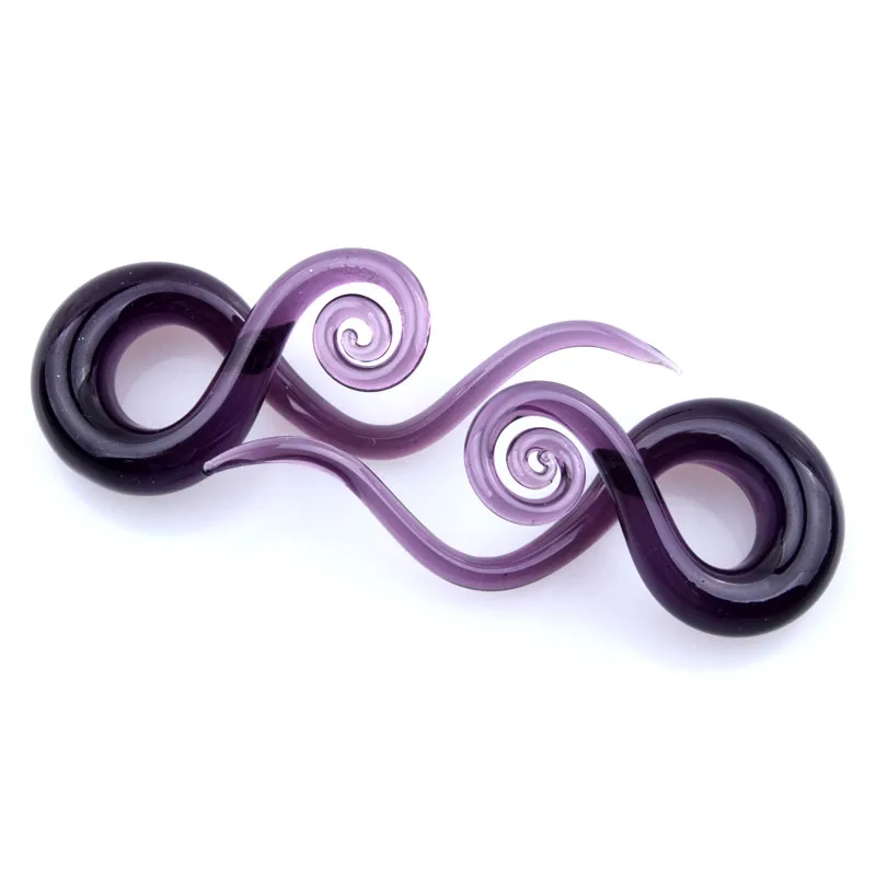 A Pair Purple Pyrex Glass Ear Spiral Taper Piercing Twist Tunnel Plugs Expander Jewelry Ear Gauges Weights Hanger 5mm-12mm