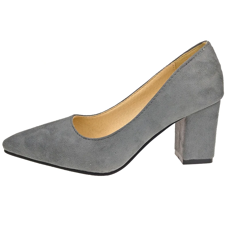 Aphixta Shoes Square Heel Women Pointed Toe Pumps Fashion Gray High Heels Flock Leather Black Party Shoes Plus Big size 47 48 50