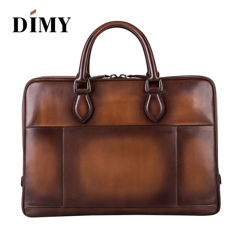 Luxury handcrafted Italian leather Briefcase Messenger Bag Shoulder handbag hand patina Laptop Business Case Travel bag For Men