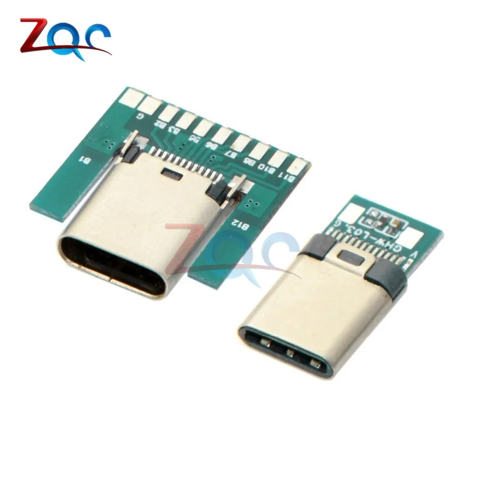 USB 3.1 Type C Connector 24 Pins Male Female Socket Receptacle Adapter to Solder Wire & Cable 24P PCB Board Support Module