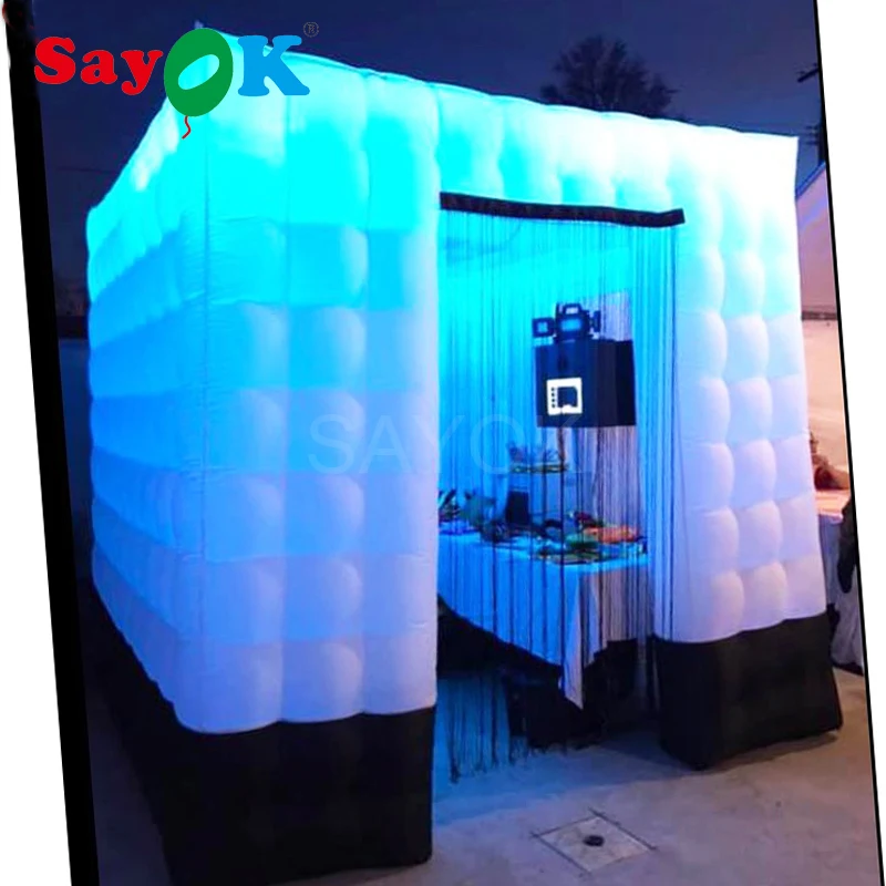 Cube Portable Inflatable Photo Booth Tent with Black Bottom Anti-Dirty and Top LED Light for Wedding Party (2.5m/8.2ft)