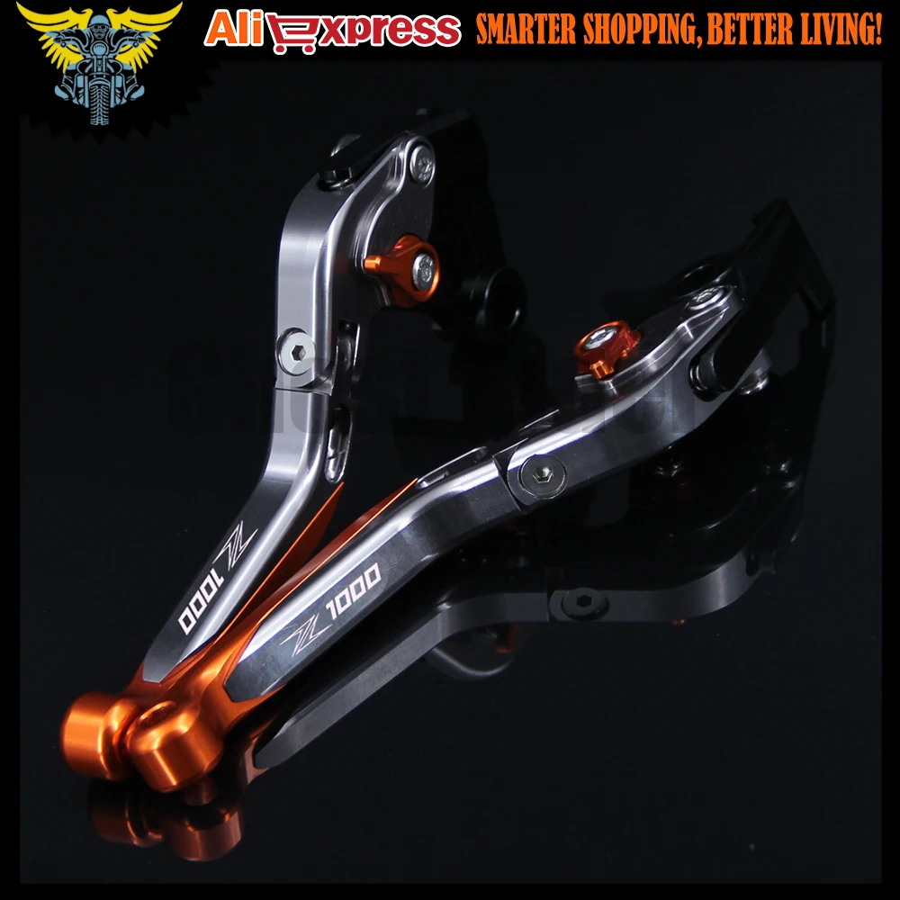 Orange+Titanium Folding CNC Motorcycle Brake Clutch Levers For kawasaki Z1000 2007 2008 2009 2010 2011 2012 2013 2014 2015 2016