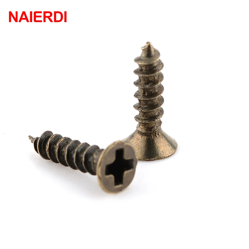 200PCS NAIERDI Screws M2*6mm 8mm 10mm Bronze Flat Round Head Self-Tapping Screw For Antique Hinges Decoration Wood Hardware Tool