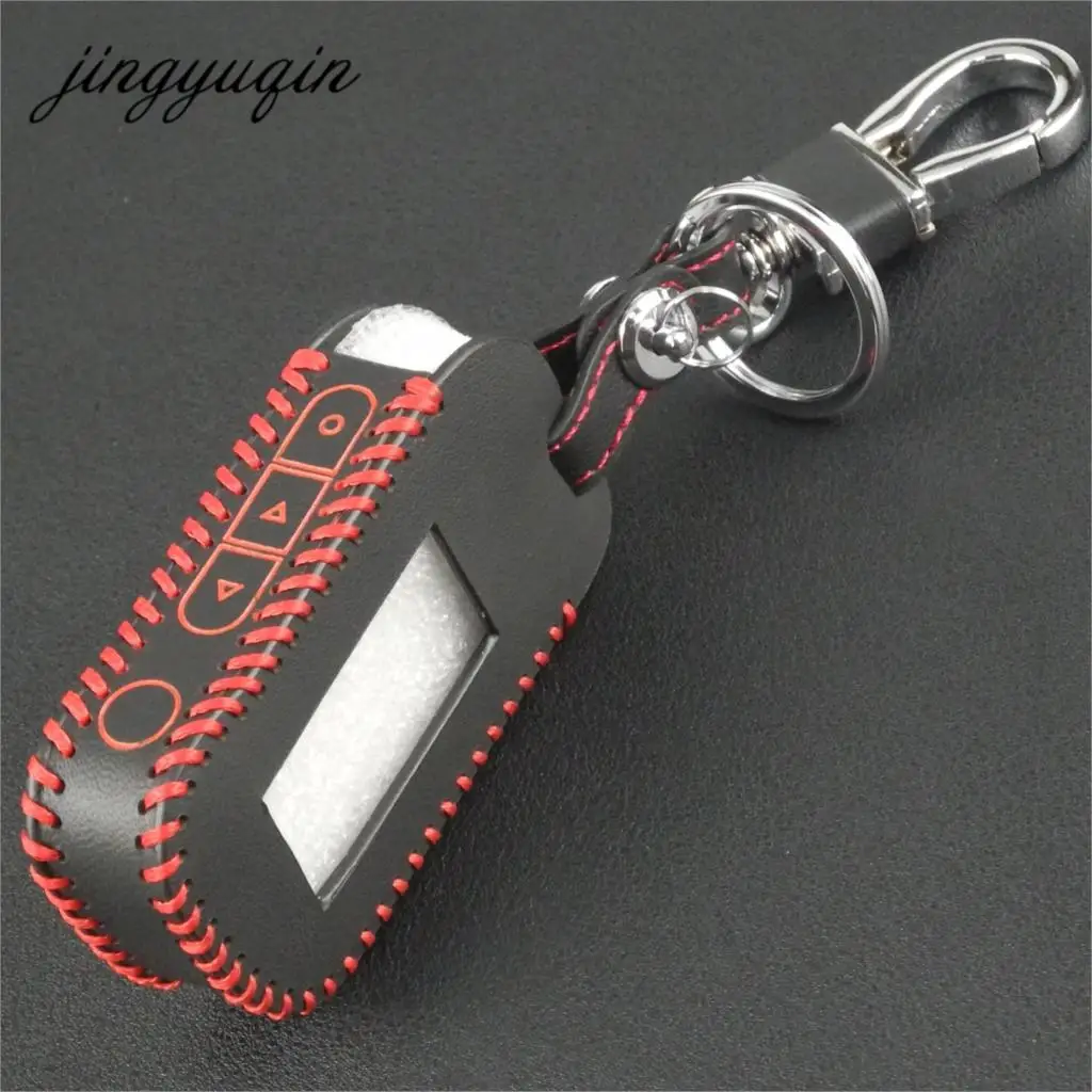 jingyuqin Leather Key Case For For Starline A93 A63 A96 Car LCD Alarm Remote Controller Keychain Cover Hand-Made Style