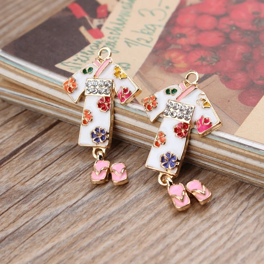 New arrived Flowers/Clogs decoration Alloy drop oil gold-color Cartoon Japanese-style kimonos/Shoes jewelry pendant charms