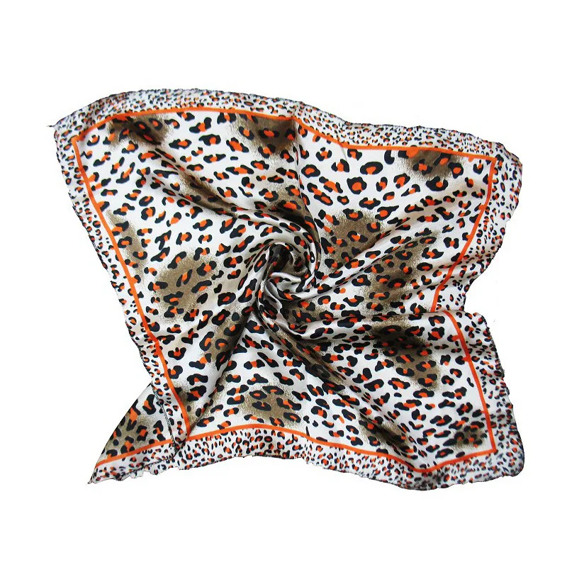 Lenço de seda cetim quadrado para mulheres, gravata de cabelo, animal print, leopardo, pescoço pequeno, moda empresarial