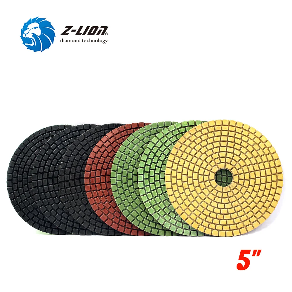 Z-LION 7pcs 5 Inch Diamond Polishing Pad Wet for Granite Marble Concrete Stone Polishing Flexible 125mm Diamond Resin Bond Disc