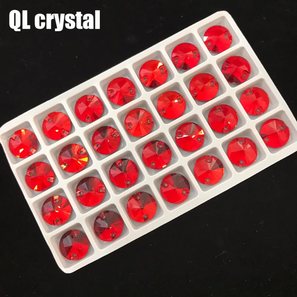 QL Glass Crystal Sew on Rhinestones red Color Flatback  Round stone for wedding dress DIY clothing bags shoes accessories