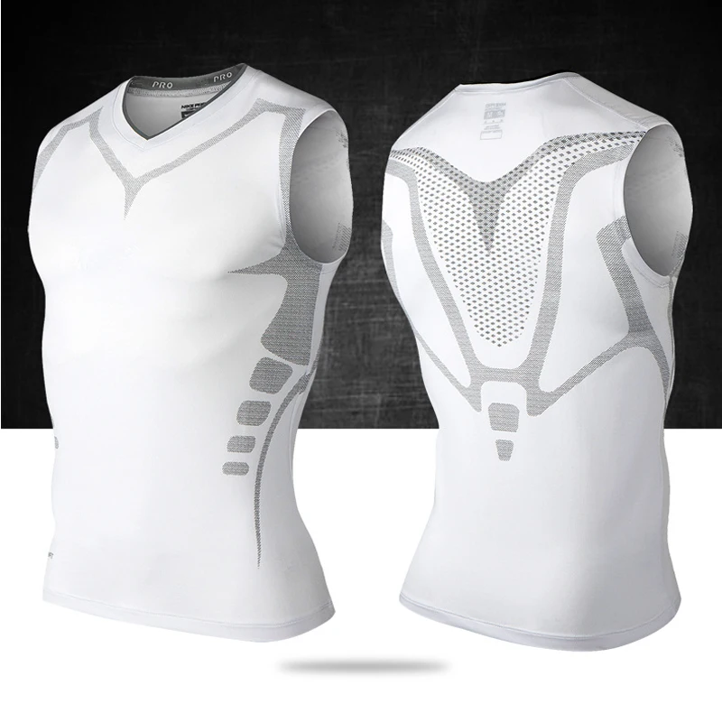 Mens Running Vest Comprimeren Mouwloos T-shirt Spandex Fitness Athletic Gym Running Shirts