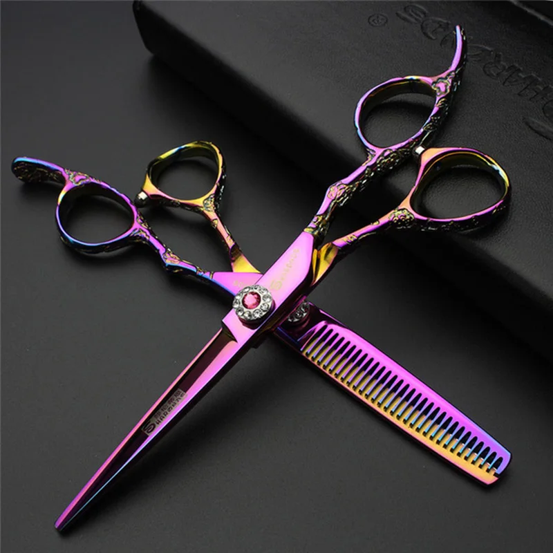 6/7inch rainbow Professional salon hair scissors high quality stainless steel cutting scissors set thinning shears berber makas