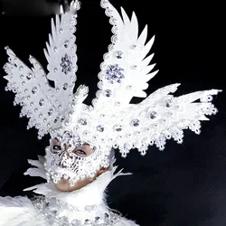 White Angel Mask Burning Man Rave Costumes Drag Queen cosplay Halloween Headdress Festival Clothes Outfits Stage show catwalk