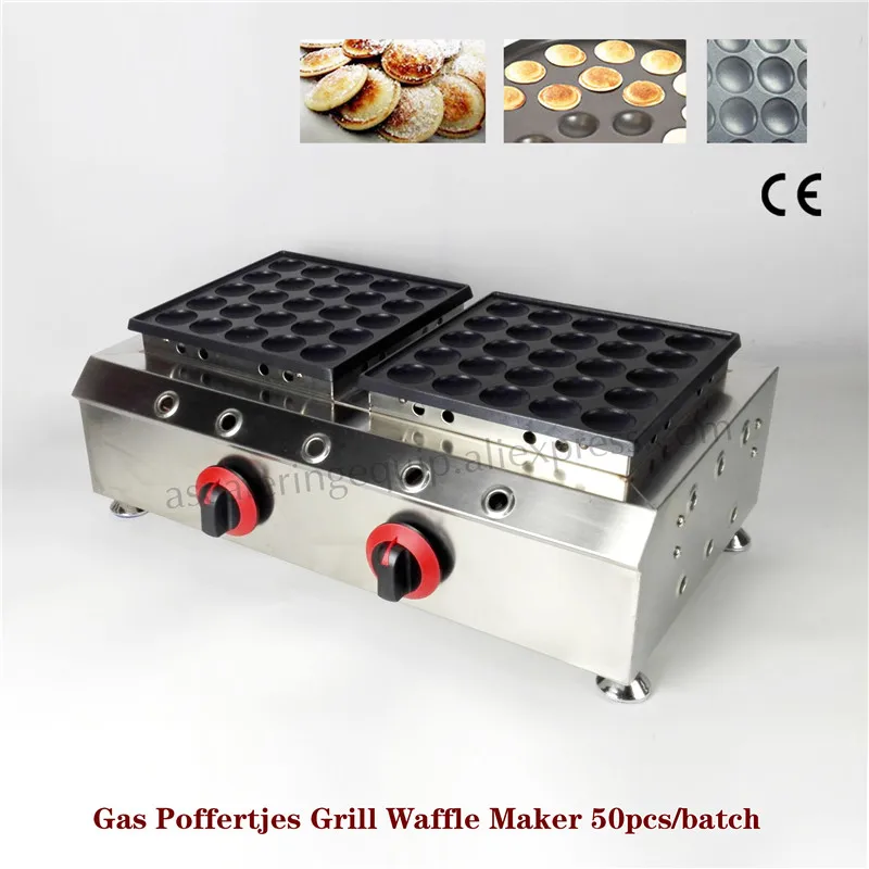 Gas Poffertjes Machine Double Pans Stainless Steel With Non-stick Pan Poffertjes Grill Waffle Maker 50 Holes