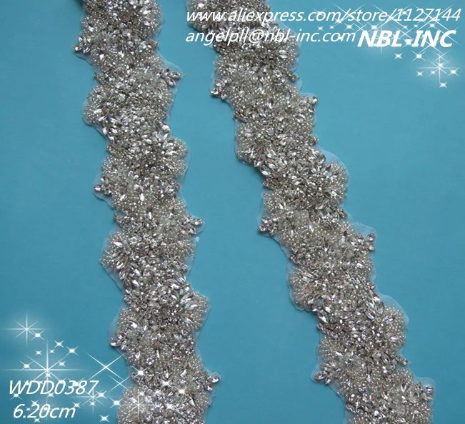 (10 yards) Wholesale hand beaded sewing bridal crystal rhinestone applique trim iron on for wedding dress sash WDD0387