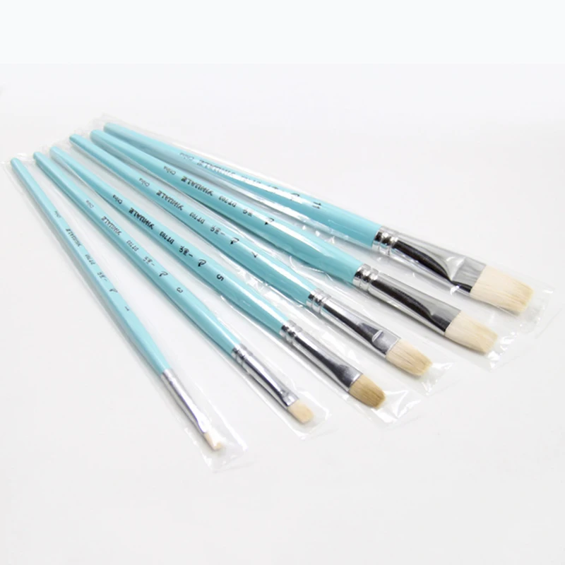 6pcs/Set blue level peak wool water color brush short birch rod row pen oil paint brush Acrylics Paints Art Supplies Stationery