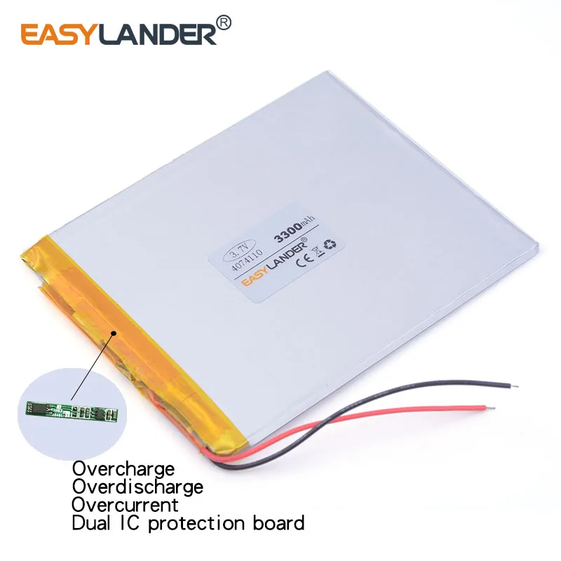 Bateria recarregável do polímero do Li-íon do lítio, 4074110, 3300mAh, 3.7V