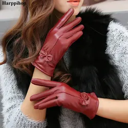 2020 Damen-Handschuhe aus echtem Leder, rote Schaffell-Handschuhe, Herbst- und Wintermode, winddichte Damenhandschuhe