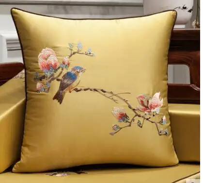 

virange Chineses birds flower embroidery cushion cover sofa lumbar pillowcase decorative embroidered pillow cover for backrest